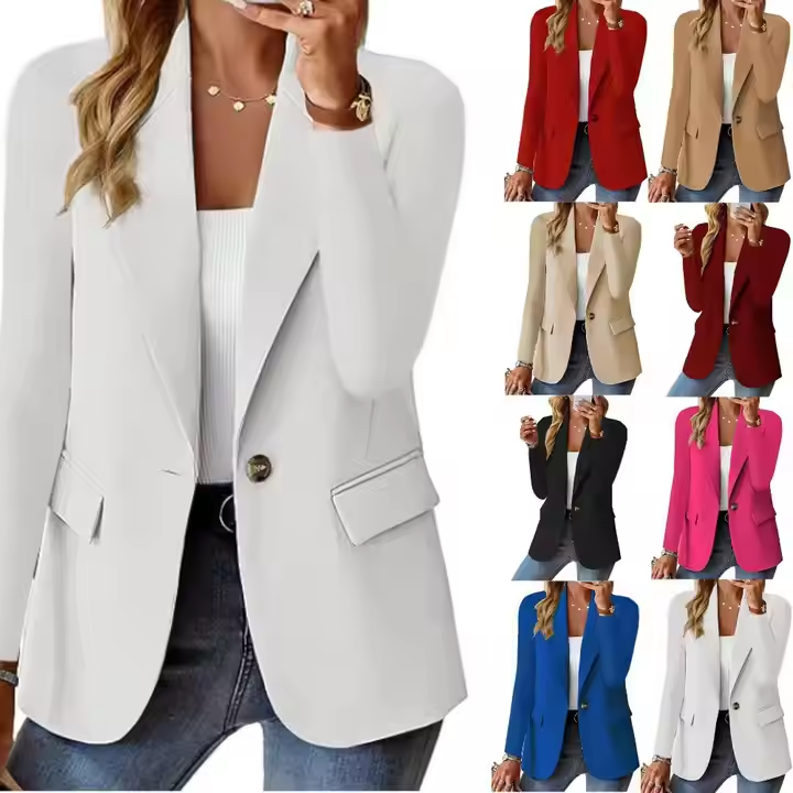 Women Blazer Solid Color Long Sleeve Single Button Office Blazers Ladies Women Suit Business Women’s Jackets