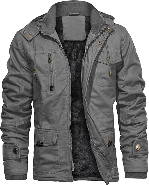 CHEXPEL Men’s Thick Winter Jackets with Hood, Fleece Lining, Cotton Military Work Jackets with Cargo Pockets, Outwear