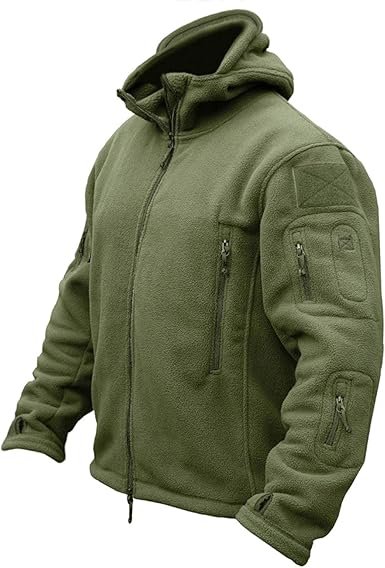 CRYSULLY Men's Military Tactical Sport Warm Fleece Hooded Outdoor Adventure Jacket Coats Army Green
