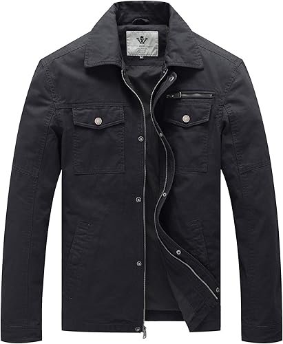 WenVen Men's Casual Canvas Cotton Military Lapel Jacket Grey