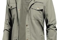 Pursky Men's Canvas Cotton Military Casual Field Jacket Light Olive